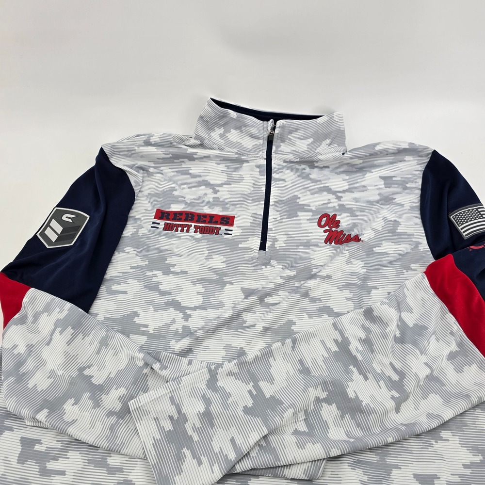 Colosseum Ole Miss Rebels Mens OHT Quarter Zip Camo Pullover Grey Large